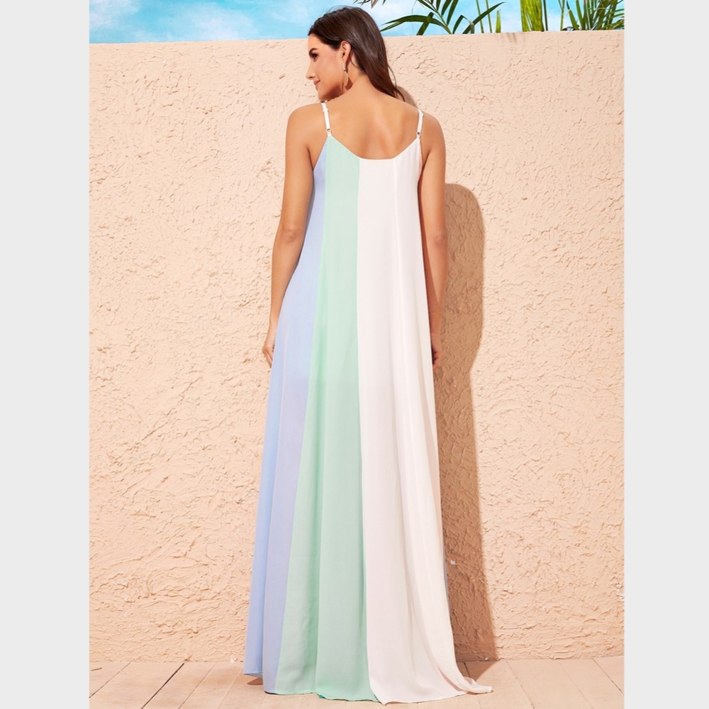 Pastel Color Block A-line Maxi Cami Dress - Picture 4 of 6